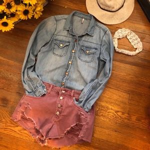 Pink Denim High Rise Festival Shorts AE Outfitters